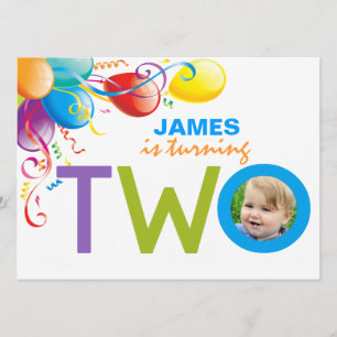 Balloons Boy Two Birday Party   Invitación a la fo