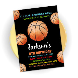 Balls Naranja Negro Baloncesto Invitaciones de cum