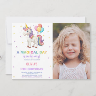 Balón arcoiris Unicornio Invitación de cumpleaños 