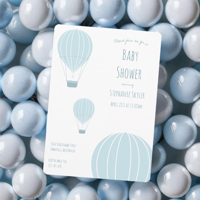 Balón azul de aire caliente | Invitación de Baby S (Get this hot air balloon invitation for your baby shower.)