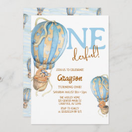 Balón de aire caliente Boho azul 1ª invitación de 