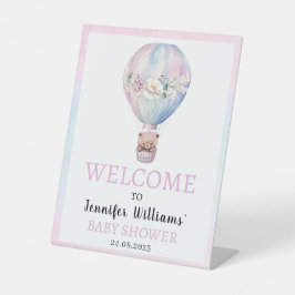 Balón de aire caliente rosa señal de bienvenida de