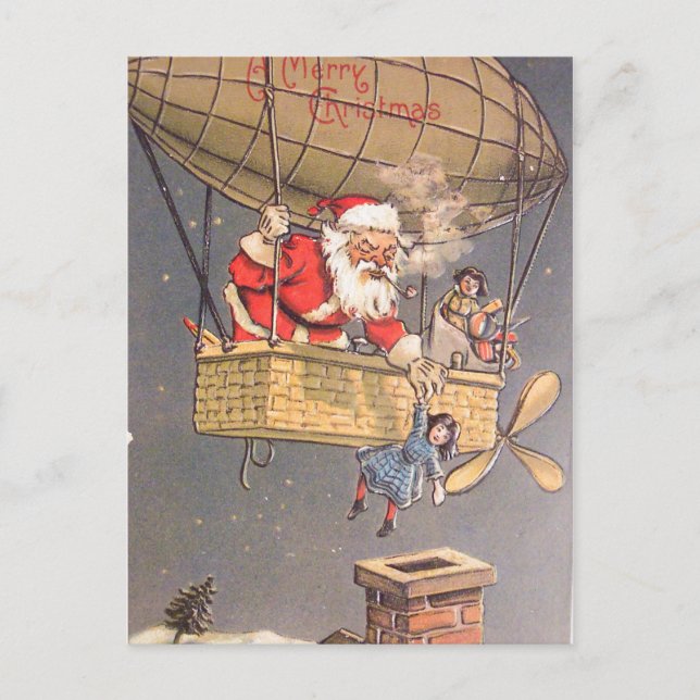 Balón de aire caliente Santa Claus tarjeta postal  (Anverso)