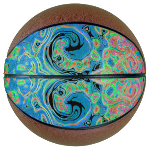 Balón De Baloncesto Acuarela Azul Groovy Abstracto Retro Bañón Líquido