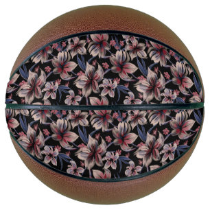Balón De Baloncesto Acuarelas Crimson Floral sobre negro