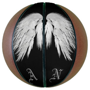Balón De Baloncesto Alas de Ángel Negras con Monograma Personalizado