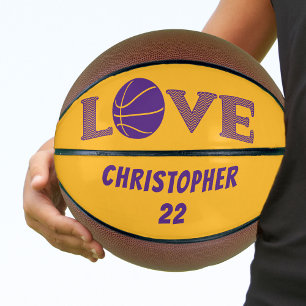 Balón De Baloncesto AMOR morado y amarillo dorado personalizado