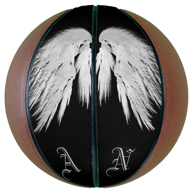 Balón De Baloncesto ANGEL WINGS Personalizado Negro Monograma (Vertical)
