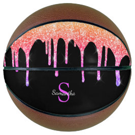 Balón De Baloncesto Arcoíris Glitter Brillante Monograma con Goteos Fe