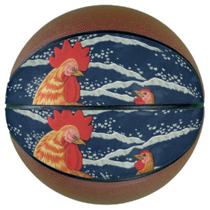 Balón De Baloncesto Arte Antiguo de Gallo Gallina Dragón Japonés