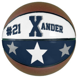 Balón De Baloncesto Azul, gris y blanco monograma