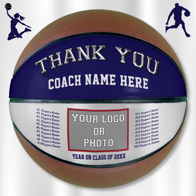 Balón De Baloncesto Azul Marino y Plata, Baloncesto Personalizado para (Great gifts for basketball coaches. Basketball coach appreciation gifts. Customizable basketballs.)