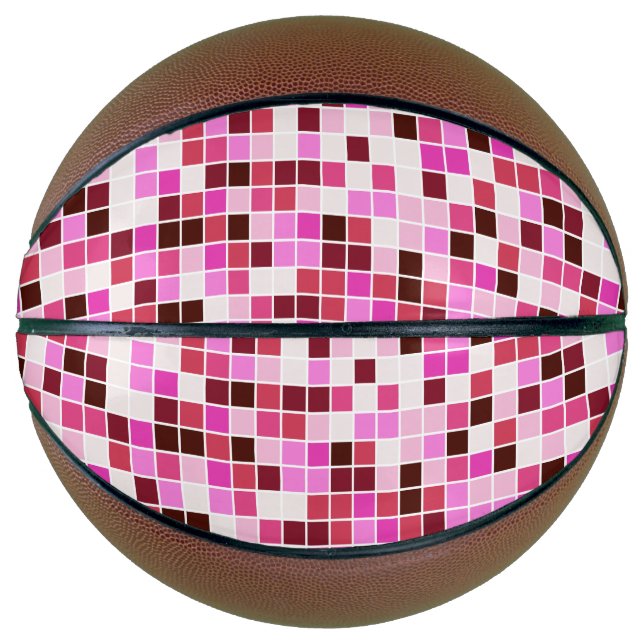 Balón De Baloncesto Baldosas de piscina, mosaicos rosados, patrón geom (Anverso)