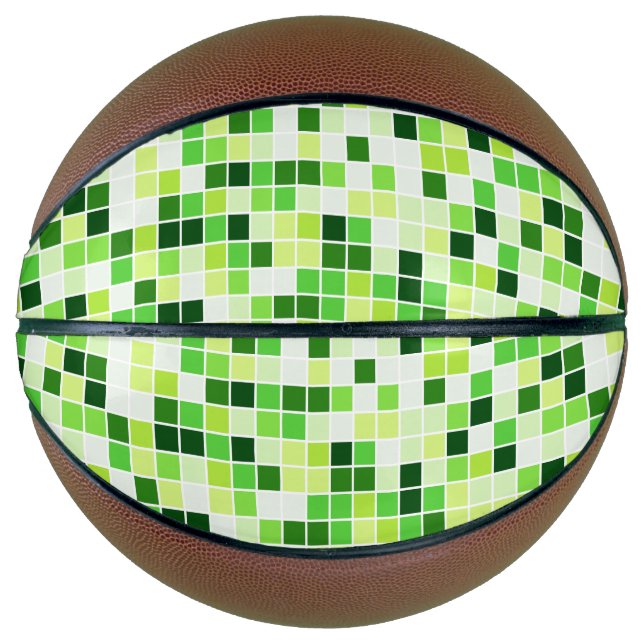 Balón De Baloncesto Baldosas de piscina, mosaicos verdes, patrón geomé (Anverso)