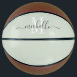 Balón De Baloncesto Baloncesto con guión monocromático personalizado d<br><div class="desc">Chicas personalizados monogramaban el baloncesto con el sérico dorado inicial y un nombre de tipografía de estilo de escritura a la moda sobre un fondo negro. Haga clic en "personalizar más adelante" para utilizar la herramienta de diseño simple si desea cambiar el color de fondo o las fuentes. Si necesitas...</div>