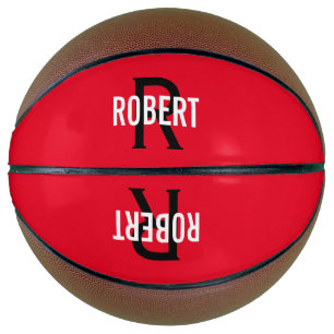 Balón De Baloncesto Baloncesto con nombre de monograma negro rojo mode