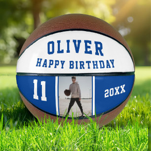Balón De Baloncesto Baloncesto de Cumpleaños Feliz Foto Azul Moderno