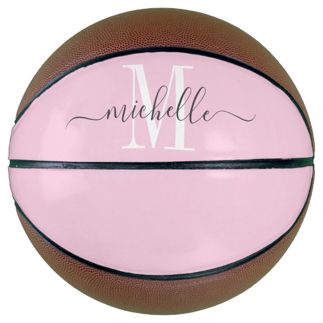 Balón De Baloncesto Baloncesto monogramado de Chica rosa personalizado (Anverso)
