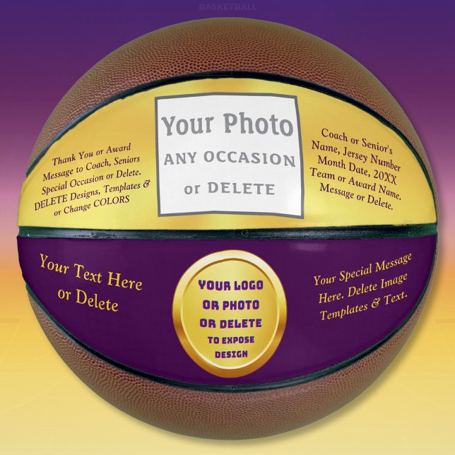 Balón De Baloncesto Baloncesto personalizado con LOGO, FOTO o Borrar, (Custom Basketball with Logo. Senior night ideas for basketball. Gifts for basketball coaches. Gold. )
