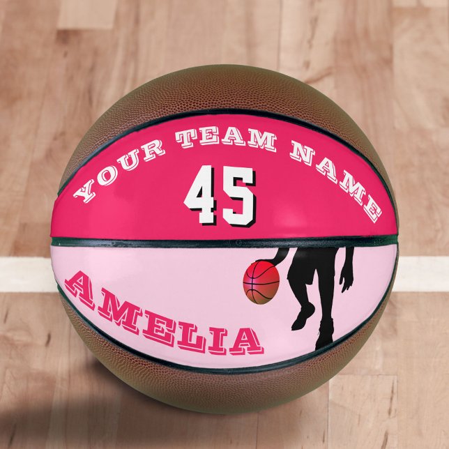 Balón De Baloncesto Baloncesto rosa con número de nombre de equipo (Subido por el creador)