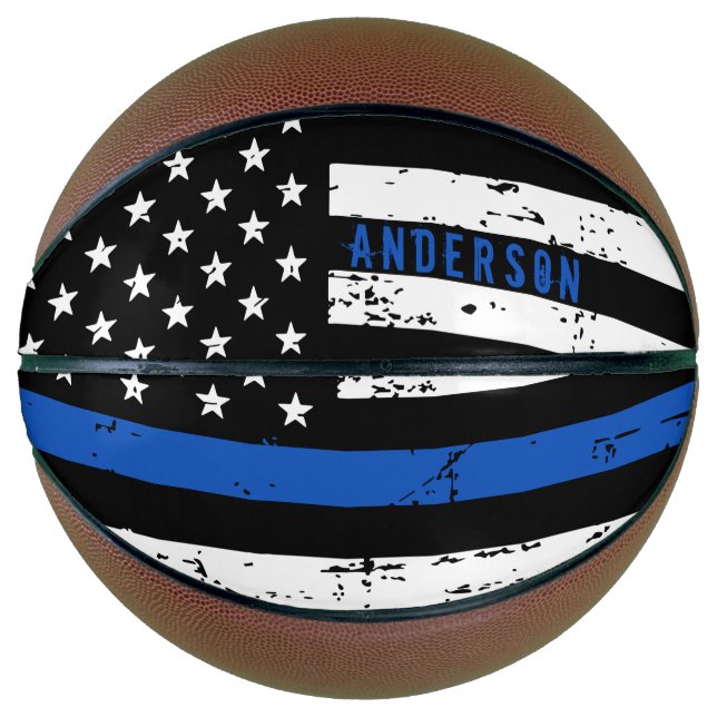 Balón De Baloncesto Bandera policial personalizada Línea Azul delgada (Anverso)