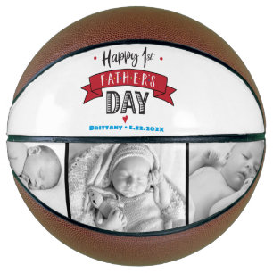 Balón De Baloncesto Banner rojo Feliz Día del Primer Padre Foto negrit