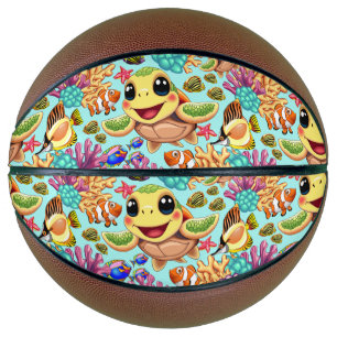 Balón De Baloncesto Bebé de tortuga marina feliz y con carácter