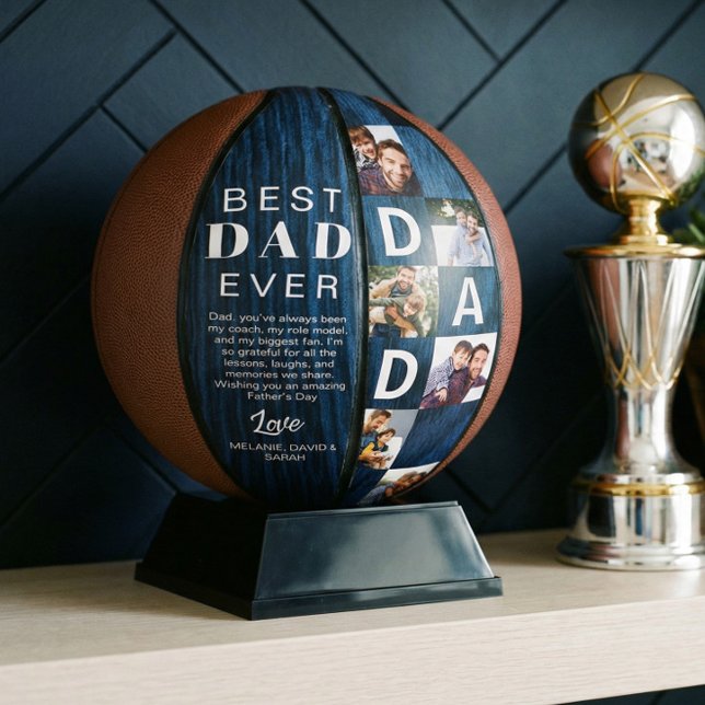 Balón De Baloncesto Best Dad Ever Photo Collage Woodgrain Personalize  (Best Dad Ever Photo Collage Woodgrain Personalize Basketball)