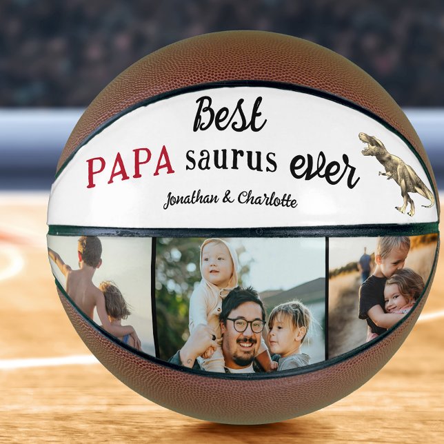 Balón De Baloncesto Best Papa Saurus Ever Photo Collage (Best papa saurus ever 3 photo collage kids names personalized basketball keepsake for dad)