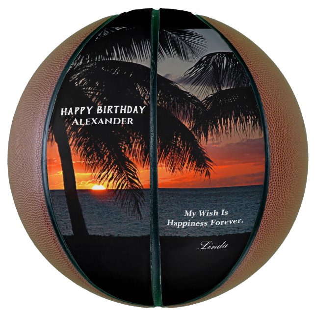 Balón De Baloncesto Birday Sunset Ocean Tropical Palms Personaliza (Vertical)
