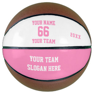 Balón de Baloncesto Blanco y Rosa con Nombre, Núme