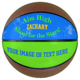 Balón De Baloncesto Blue Green Personalizado Name Stars Basketball