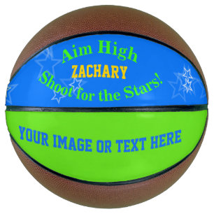 Balón De Baloncesto Blue Green Personalizado Name Stars Basketball
