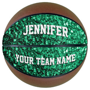 Balón De Baloncesto Brillo verde esmeralda chispas Tu nombre Equipo