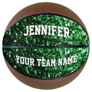 Balón De Baloncesto Brillo verde oscuro chispas Tu nombre Equipo