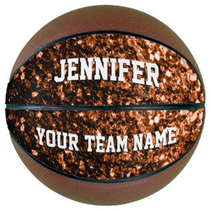 Balón De Baloncesto Bronce oscuro brillo destella Tu nombre Equipo