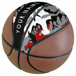 Balón De Baloncesto Camuflaje rojo y gris Tu nombre Personaliza