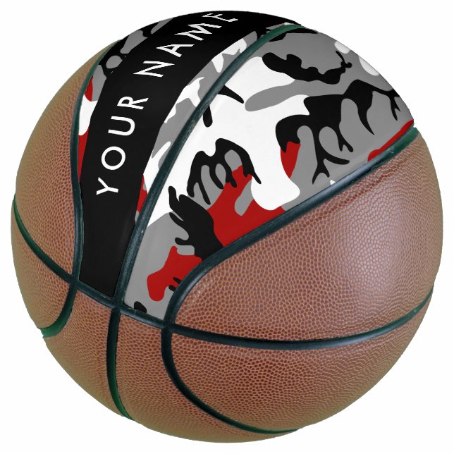 Balón De Baloncesto Camuflaje rojo y gris Tu nombre Personaliza (Angular)