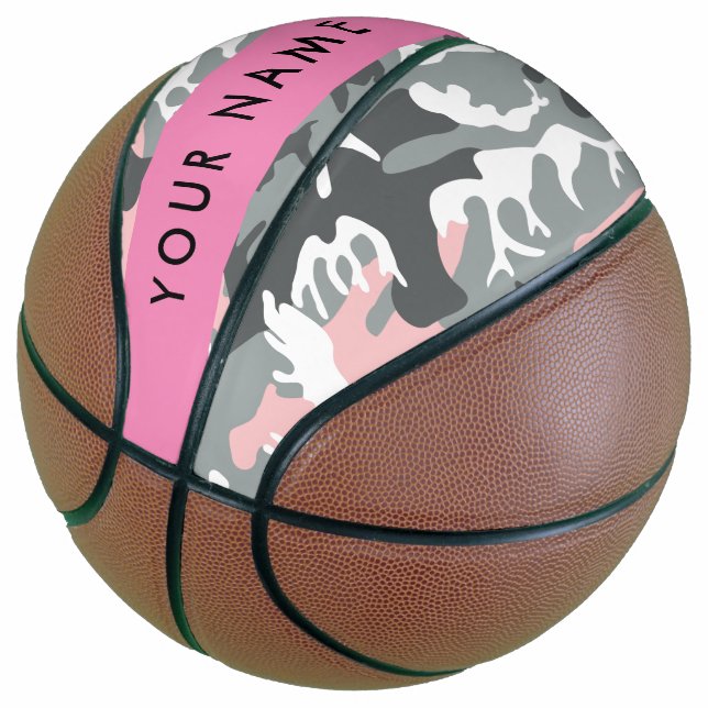Balón De Baloncesto Camuflaje rosa y gris Tu nombre Personaliza (Angular)