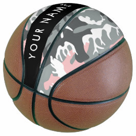 Balón De Baloncesto Camuflaje rosa y gris Tu nombre Personaliza