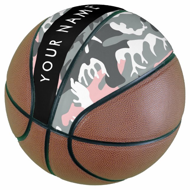 Balón De Baloncesto Camuflaje rosa y gris Tu nombre Personaliza (Angular)