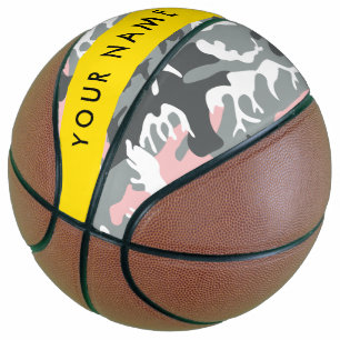 Balón De Baloncesto Camuflaje rosa y gris Tu nombre Personaliza