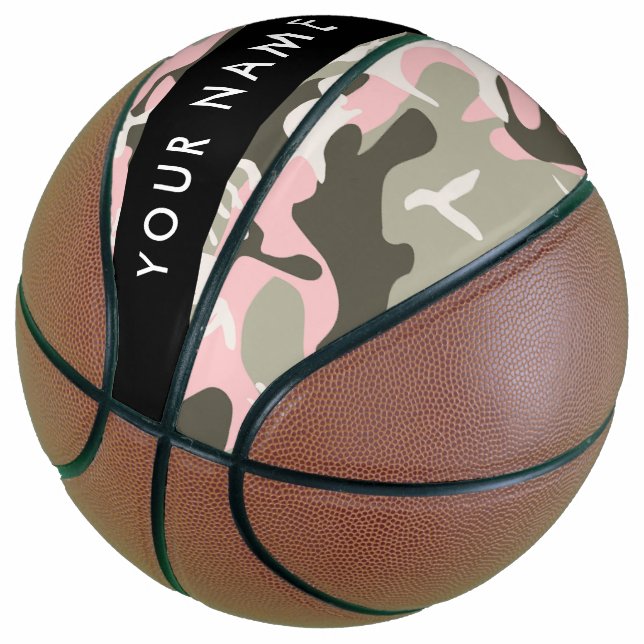 Balón De Baloncesto Camuflaje rosa y verde Tu nombre Personaliza (Angular)