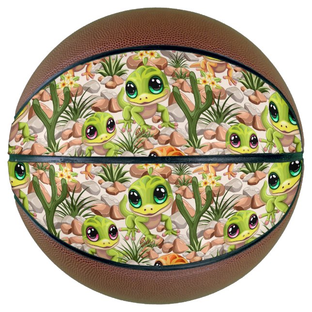 Balón De Baloncesto Caracteres de dibujos animados de Baby Geckos Cute (Anverso)