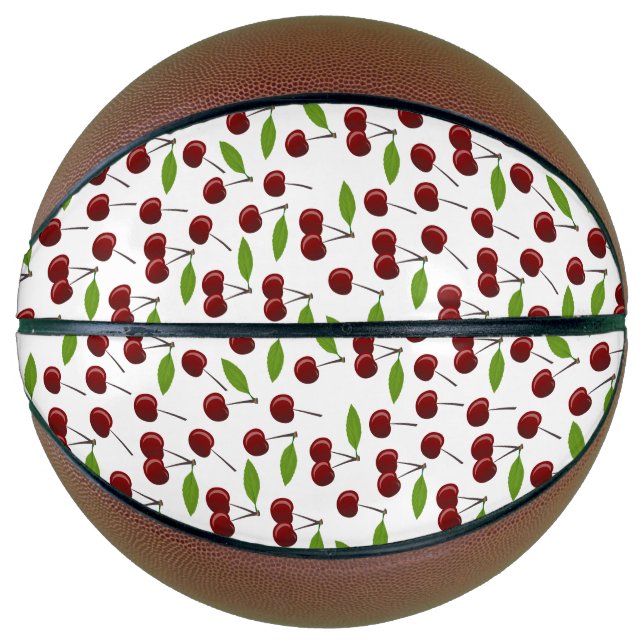 Balón De Baloncesto Cerezo Rojo, Patrón De Cerezas, Hojas, Fruta (Anverso)