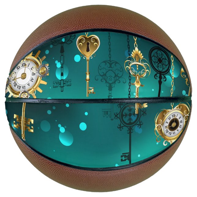 Balón De Baloncesto Claves de esqueleto antiguas sobre fondo verde (Anverso)