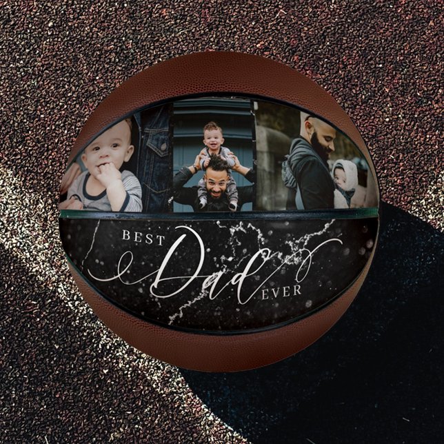 Balón De Baloncesto Collage del Día del Mejor Papá Nunca Mármol Negro (Subido por el creador)