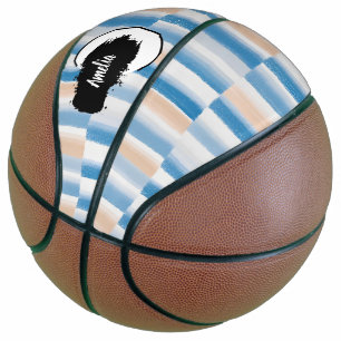 Balón De Baloncesto Color de agua azul moderno personalizado a rayas
