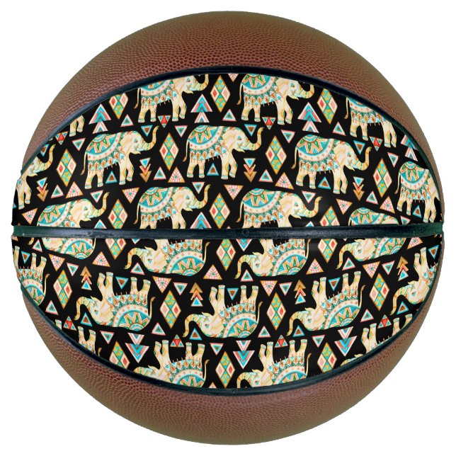 Balón De Baloncesto Colorido patrón de elefantes indios (Anverso)
