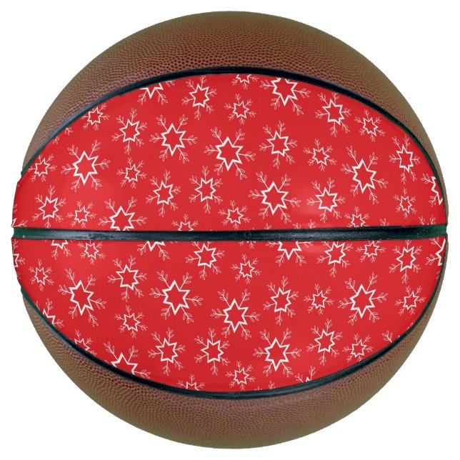 Balón De Baloncesto Copos de nieve, copos de nieve rojos y blancos, ni (Anverso)